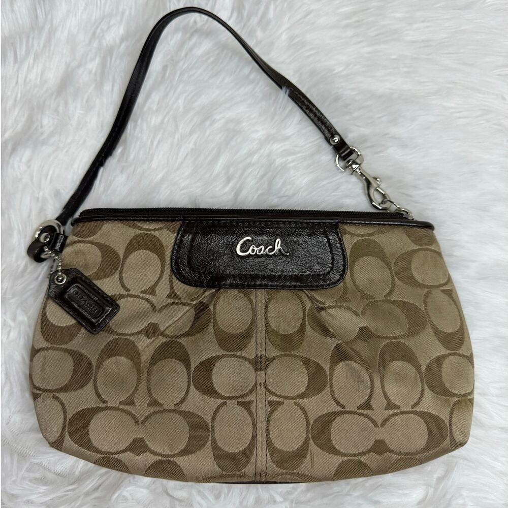 COACH Brown Signature Canvas Mini Purse Wristlet w/ Card Slots